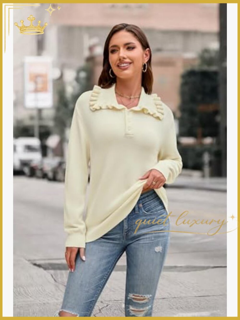 Peter Pan Collar Button Knit Pullover Top - Picture 2 of 7